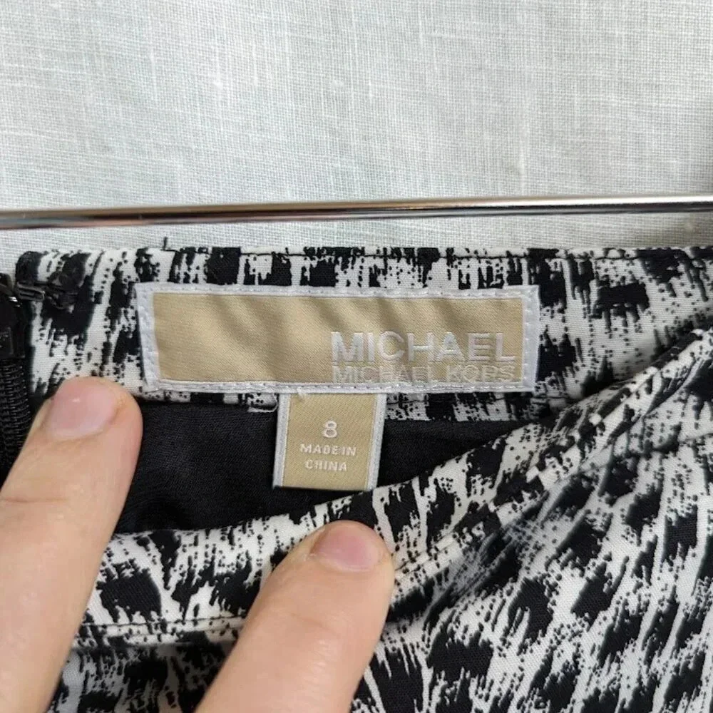 Michael Kors animal print A-line mini skirt, black and white, women's size 8